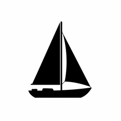 Silhouette of a sailboat with triangular sails and a visible mast