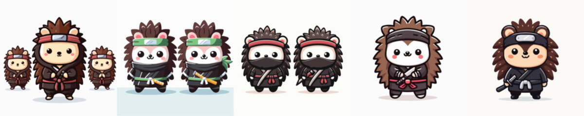 Fototapeta premium cute hedgehog vector in ninja costume