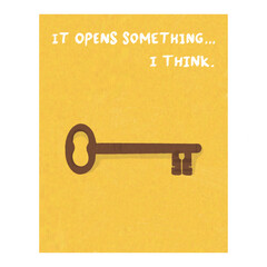 Vintage Brass Key Illustration on Yellow Background