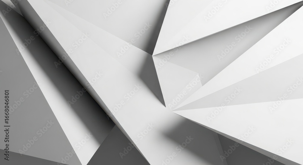Poster 3d illustration of geometric white paper folded into sharp angular shapes with dramatic shadows