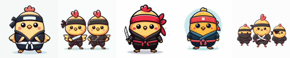 Fototapeta premium cute chicken vector in ninja costume