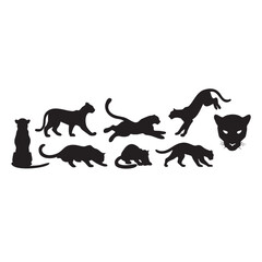 Fototapeta premium Black Panther Silhouette Collection Majestic Cats in Various Poses Animal Kingdom Design Graphic Illustration Wildlife Art Decorative Elements Vector