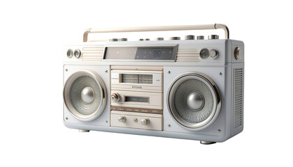 Fototapeta premium Retro boombox with vintage design and colorful speakers isolated on white background