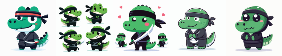 cute crocodile vector in ninja costume