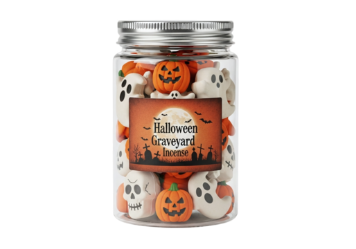 Jar filled with halloween candy isolated on transparent background - Powered by Adobe