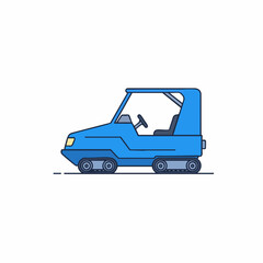 Blue tracked vehicle with open cabin and single seat, cartoon style