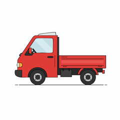 Cartoon style red flatbed truck with black tires and outlined details