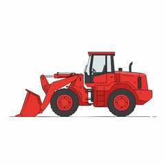 Naklejka premium Bold Red Front Loader: Construction Equipment in Detailed Side View