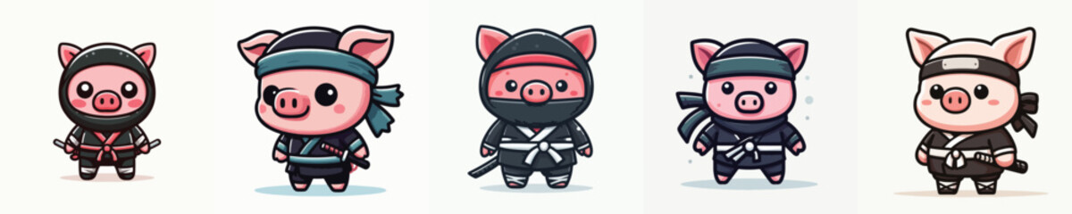 cute pig vector in ninja costume