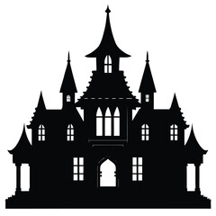 Gothic mansion silhouette with pointed towers black
