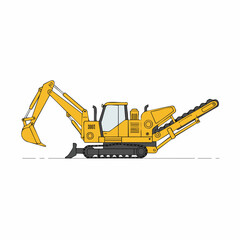 Side View of a Yellow Excavator with a Conveyor Belt Attachment
