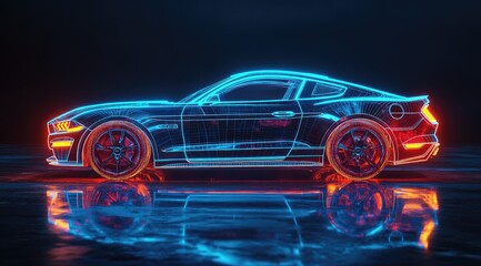 Futuristic neon-lit car outline