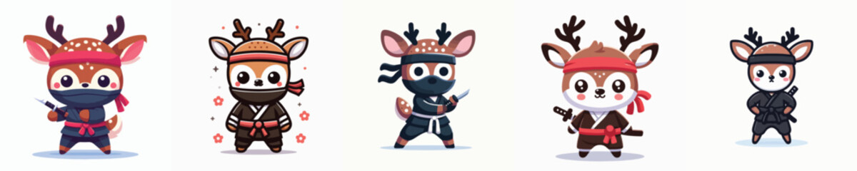 cute deer vector in ninja costume
