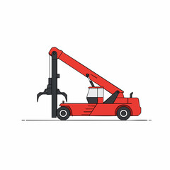 Red Mobile Crane with Claws Side Profile Illustration