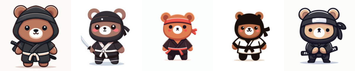 cute bear vector in ninja costume