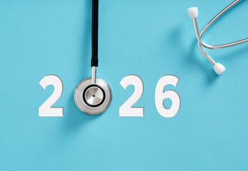 Stethoscope checking 2026 on blue background