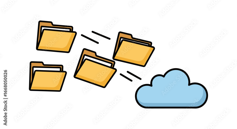 Poster digital folders are shown transferring essential files to a secure cloud storage system, symbolizing