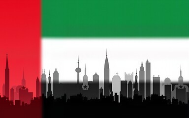 United Arab Emirates 52nd National Day Text Banner with Flag and Cityscape Background Vector. High quality