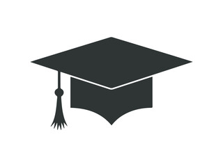 Graduation Cap Icon, Black Silhouette Vector Illustration.
