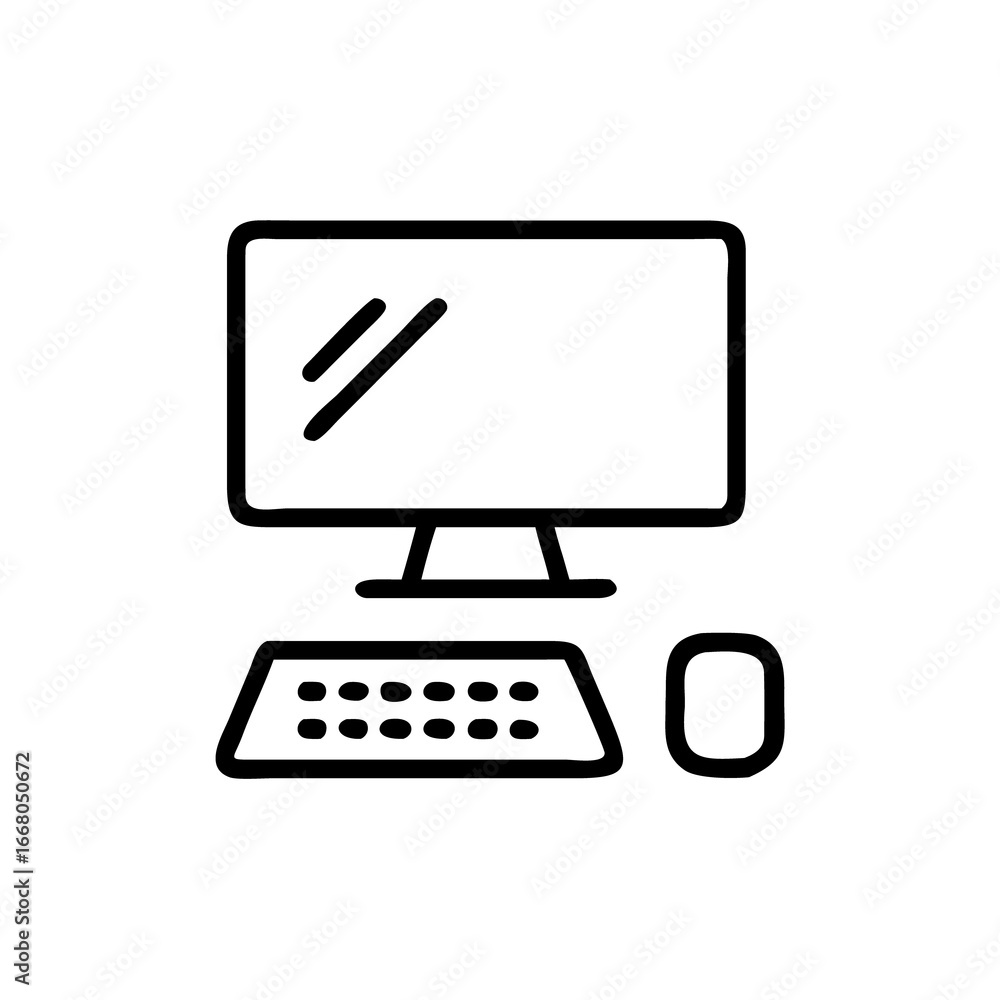 Fototapete desktop computer icon vector illustration with keyboard and mouse for website or graphic design on t
