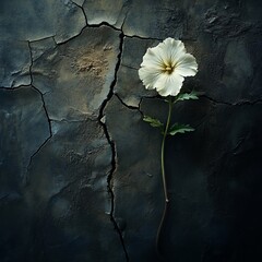 White flower with cracked earth, and drought.