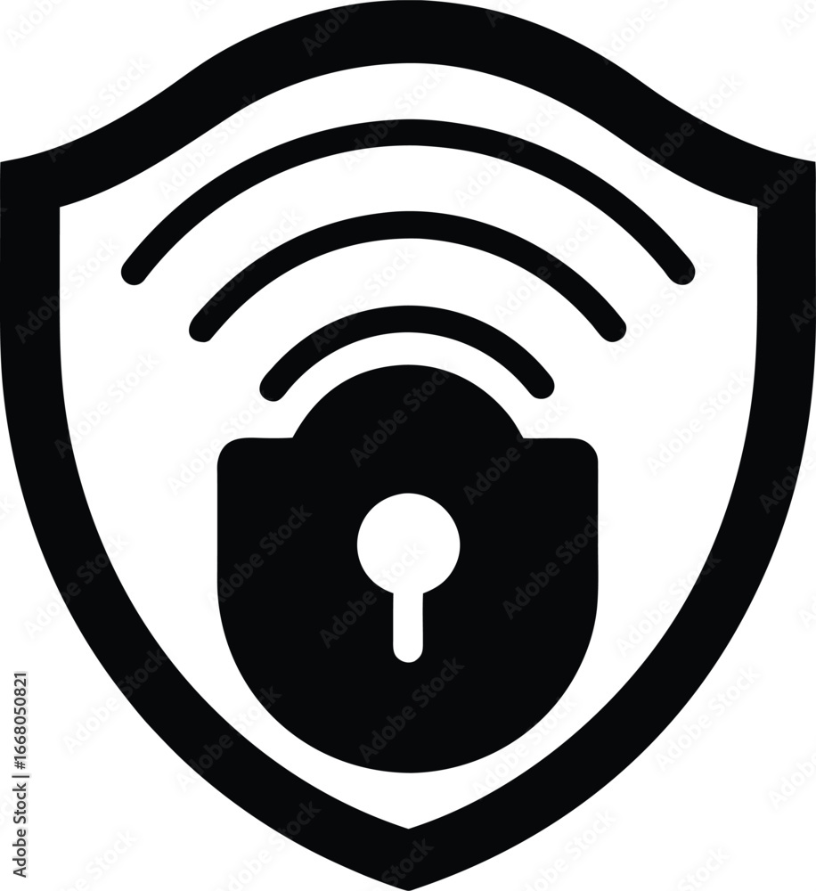 Poster cyber security shield with wifi signal and lock icon