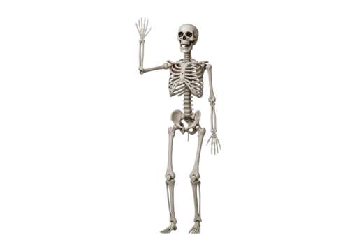 Skeleton waving hand isolated on transparent background