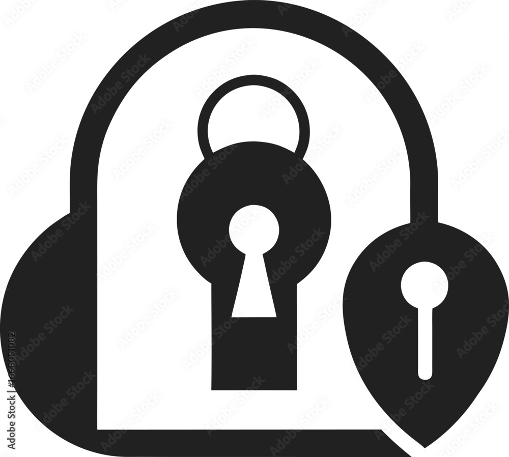 Poster cloud icon with a lock and keyhole, signifying cloud data security