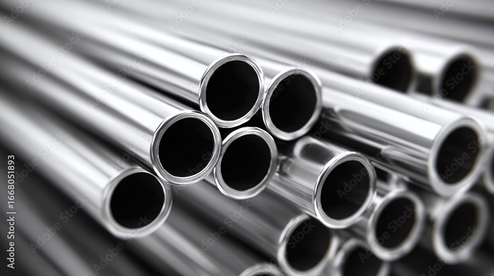 Poster stacked metal pipes. the circular openings create a repeating pattern, highlighting industrial desig