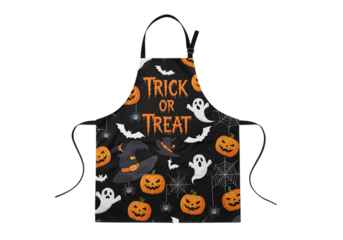 Halloween apron with pumpkins, ghosts, and bats isolated on transparent background