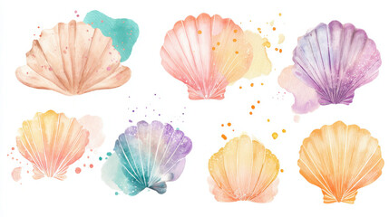 Adorable watercolor seashells in pastel colors create a cozy and cute aesthetic
