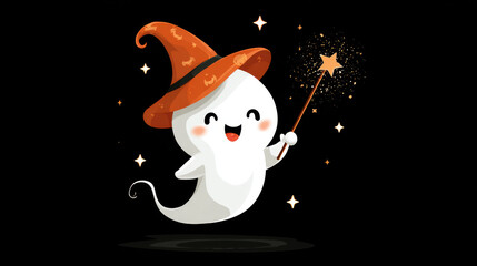 Obraz premium This adorable ghost is ready to cast some magical spells with a cozy Halloween vibe!