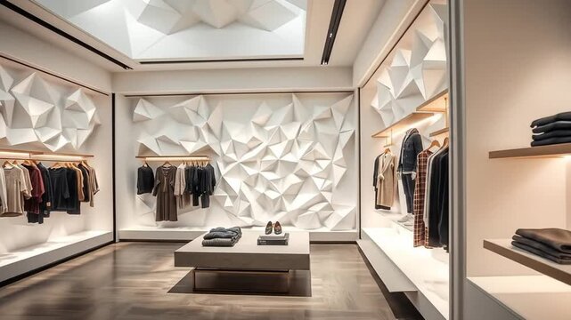 Modern retail store interior featuring stylish clothing displays and a brightly lit atmosphere in a contemporary shopping environment. 4k video