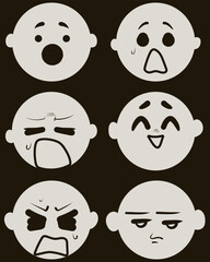 Cute doodle face set. Different anime faces stickers. Manga style vector illustration.
