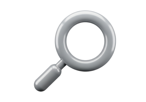 Simple grey magnifying glass icon for search isolated PNG with Transparent Background