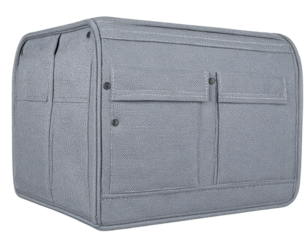 Angled Side View of Gray Fabric Cover with Pockets and Grommets, isolated on transparent background PNG