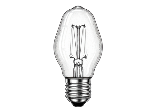 Vintage-style electric lightbulb drawing isolated PNG with Transparent Background