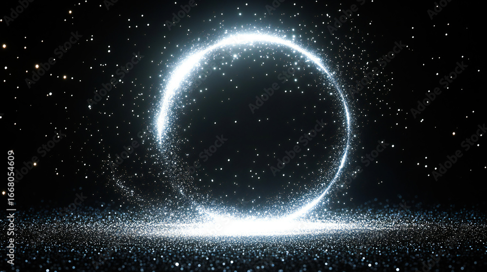 Poster circular light effect of white sparks magical glow. abstract transparent background with round glitt