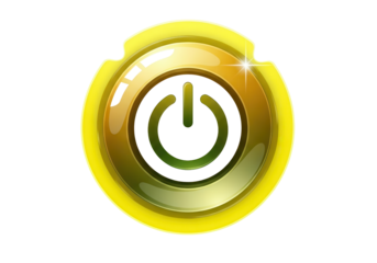 Power button icon in yellow isolated PNG with Transparent Background