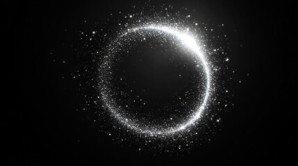 Naklejka premium Circular light effect of white sparks magical glow. Abstract transparent background with round glitter sparkle and silver vector border stroke. circular dust particle pattern with a trail of stars