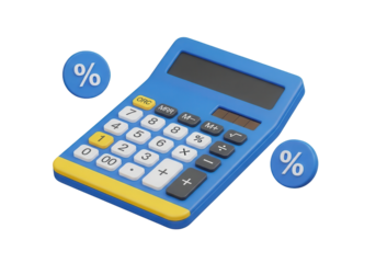 Blue calculator for financial calculations with percentage signs isolated PNG with Transparent Background