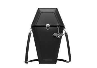 Black coffin shaped handbag isolated on transparent background