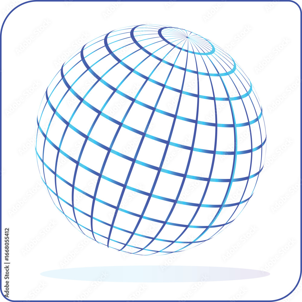 Poster a sleek, modern wireframe globe icon with a gradient color, representing digital connections, global