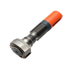 Fototapeta premium A pipe deburring tool with rotating blades, essential for smoothing rough edges on cut pipes, highlighted on a white background