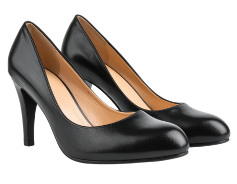 Angled Side View of Black Low-Heeled Pumps, isolated on transparent background PNG - Powered by Adobe