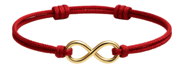Red string bracelet with small gold infinity charm