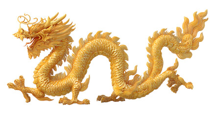 Fototapeta premium Chinese golden dragon isolted on white. Golden tradiional chinese dragon isolaed on white
