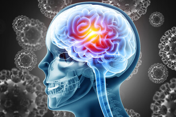 meningitis, serious inflammation of the protective membranes surrounding the brain and spinal cord. Virus or bacteria infection. 3d illustration