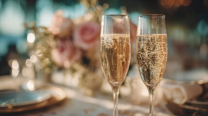Two Glasses of Champagne at a Wedding Reception