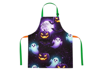 Halloween apron with ghosts and pumpkins isolated on transparent background
